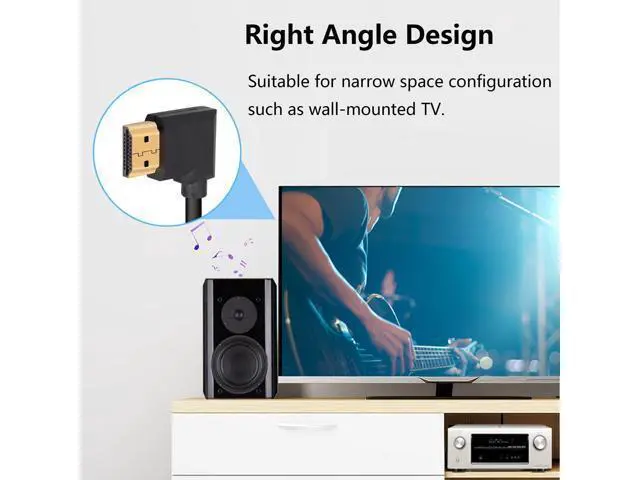 Alt view image 5 of 7 - 4K HDMI Cable 1.4,90 Degrees Angle HDMI Male to Male Cable 4k@30Hz,Gold-Plated Connector,Support ARC, 3D, Ethernet,for HD TV, Lactop, PC,Projector-Black(1m/3.2Ft) (Black - Straight to Left)
