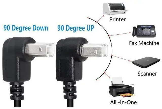 Alt view image 2 of 7 - USB 2.0 Type-B Printer Cable, 2-Pack USB 2.0 B Female to Type-B Male (90 Degree UP + Down Right Angle) Printer Short Extension Cable for Scanner, Mobile HDD and More (UP-Down)
