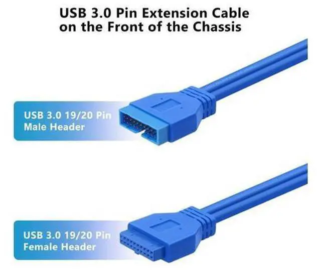 Alt view image 2 of 6 - USB 3.0 Motherboard Extension Cable 19/20 Pin Male to Female Internal Adapter (Blue, 1FT)