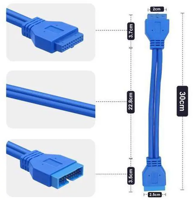 Alt view image 4 of 6 - USB 3.0 Motherboard Extension Cable 19/20 Pin Male to Female Internal Adapter (Blue, 1FT)