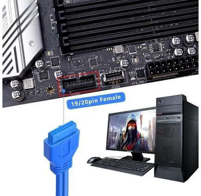 Alt view image 6 of 6 - USB 3.0 Motherboard Extension Cable 19/20 Pin Male to Female Internal Adapter (Blue, 1FT)