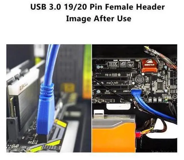 Alt view image 5 of 6 - USB 3.0 Motherboard Extension Cable 19/20 Pin Male to Female Internal Adapter (Blue, 1FT)