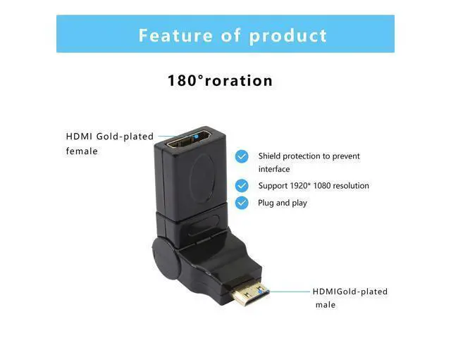 Alt view image 2 of 7 - Swivel Angle Mini HDMI to HDMI Adapter, 90 180 360 Degree Rotating and Swivel Twist Mini HDMI Male to HDMI Female Converter Gold Plated 3D 2K for Camera, Camcorder, DSLR, Tablet, Video Card