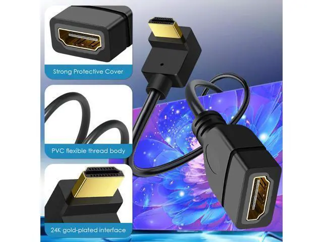 Alt view image 5 of 7 - HDMI Extension Cable Down Angle 1.5 Feet 4K HDMI Extender Cable Male to Female Adapter Cord 90 Degree HD Video Converter Short Wire for Monitor, Laptop, Projector, HDTV