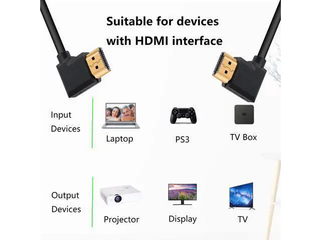 Alt view image 3 of 7 - 4K HDMI Cable 1.4,90 Degrees Angle HDMI Male to Male Cable 4k@30Hz,Gold-Plated Connector,Support ARC, 3D, Ethernet,for HD TV, Lactop, PC,Projector-Black(1m/3.2Ft) (Black - Left to Right)
