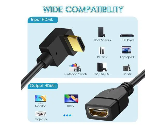 Alt view image 6 of 7 - HDMI Extension Cable Down Angle 1.5 Feet 4K HDMI Extender Cable Male to Female Adapter Cord 90 Degree HD Video Converter Short Wire for Monitor, Laptop, Projector, HDTV