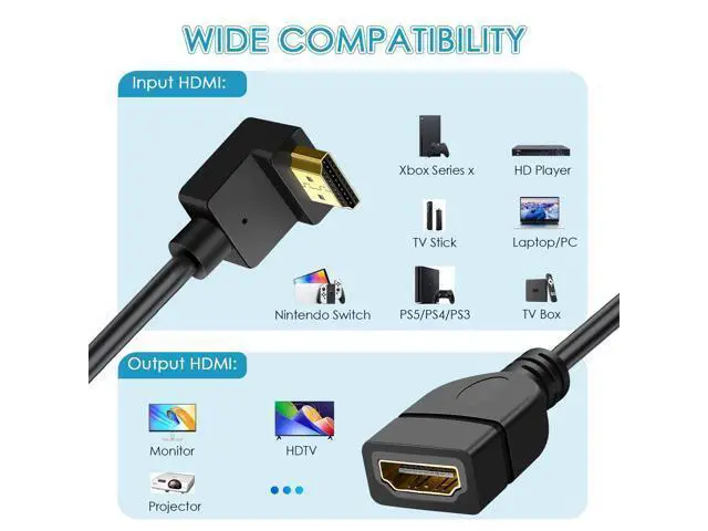 Alt view image 6 of 7 - HDMI Extension Cable Up Angle 1.5 Feet 4K HDMI Extender Cable Male to Female Adapter Cord 90 Degree HD Video Converter Short Wire for Monitor, Laptop, Projector, HDTV