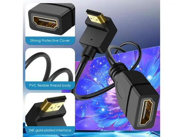Alt view image 5 of 7 - HDMI Extension Cable Up Angle 1.5 Feet 4K HDMI Extender Cable Male to Female Adapter Cord 90 Degree HD Video Converter Short Wire for Monitor, Laptop, Projector, HDTV