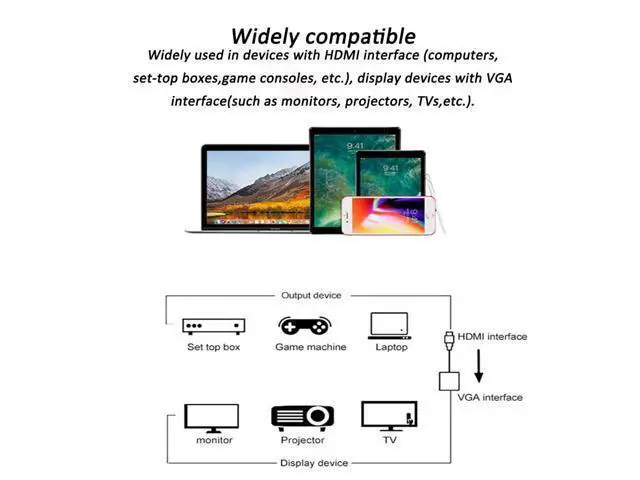 Alt view image 6 of 6 - HDMI to VGA with 3.5mm Audio Cable, Gold-Plated HDMI to VGA Adapter Compatible for Computer, Desktop, Laptop, PC, Monitor, Projector, HDTV, Chromebook, Raspberry Pi, Roku, Xbox and More - Black