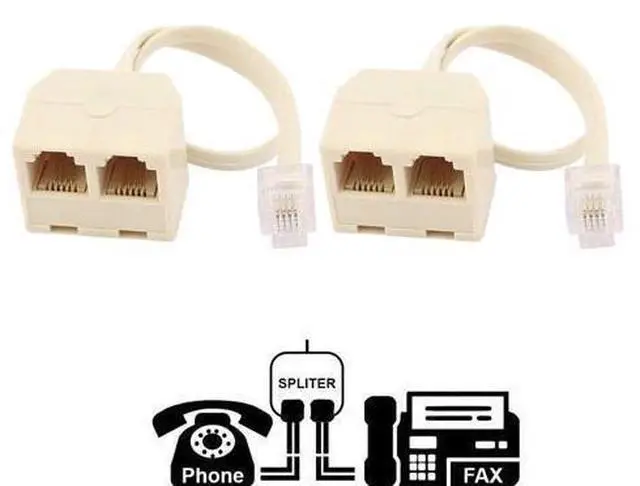 Main image of (2 Pack) Two Way Telephone Splitter,1 Male to 2 Female Converter Cable RJ11 6P4C Telephone Wall Adaptor and Separator,RJ11 6P4C 2 Way Outlet Telephone Jack Line Splitter Adapter Beige