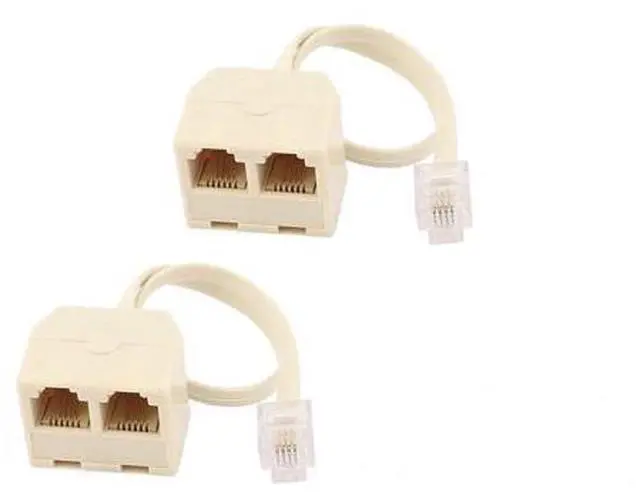 Alt view image 2 of 6 - (2 Pack) Two Way Telephone Splitter,1 Male to 2 Female Converter Cable RJ11 6P4C Telephone Wall Adaptor and Separator,RJ11 6P4C 2 Way Outlet Telephone Jack Line Splitter Adapter Beige