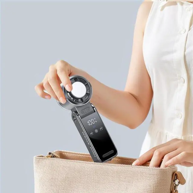 Alt view image 7 of 7 - NASA 4000mAh Folding Neck Semiconductor Refrigeration Turbine High-speed Mini Handheld Fan(Grey) Pink