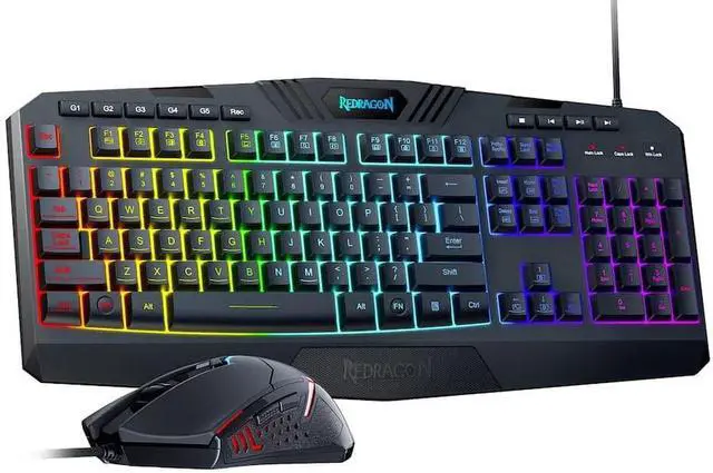 Main image of Redragon Rainbow Programmable Gaming Keyboard and Mouse Combo,USB Wired LED Backlight Gaming Mouse and Mechanical Feel Keyboard,5 Macro Record Keys,Full Size Keyboard,RGB Gaming Set,PC Bundle