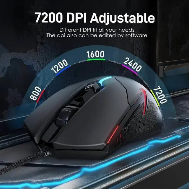 Alt view image 7 of 7 - Redragon Rainbow Programmable Gaming Keyboard and Mouse Combo,USB Wired LED Backlight Gaming Mouse and Mechanical Feel Keyboard,5 Macro Record Keys,Full Size Keyboard,RGB Gaming Set,PC Bundle