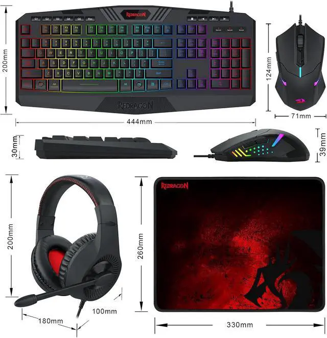 Alt view image 2 of 2 - Redragon 4 in 1 Wired RGB LED Backlit 104 Keys Gaming Keyboard and Programmable Rainbow Mouse Combo,Over Ear Headset with Mic & Mouse Pad,Anti-Ghosting Gaming Set for PC/Windows/PS5/PS4