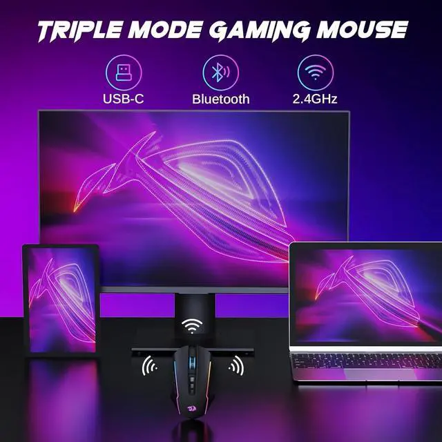 Alt view image 4 of 5 - Redragon Wireless Gaming Mouse, 12000DPI /Tri-Mode 2.4G/USB-C/Bluetooth Mouse Gaming, 12000 DPI, RGB Backlit, Fully Programmable, Rechargeable Wireless Computer Mouse for Laptop PC Mac, Black