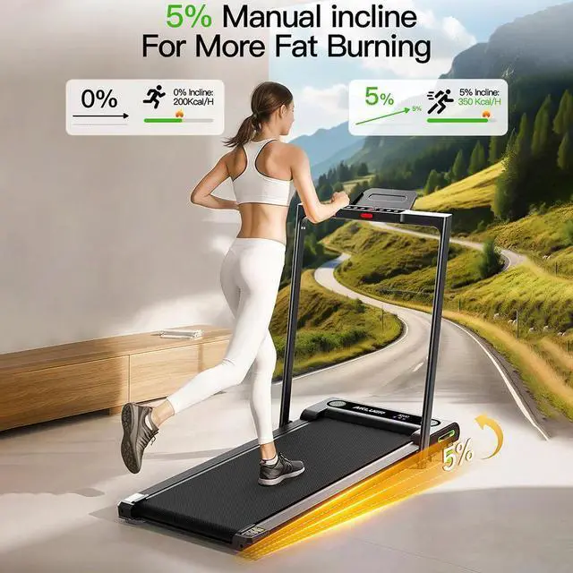 Alt view image 2 of 7 - Akluer Incline Walking Pad with Handle for Home Office, 2.5HP Under Desk Treadmill, LED Screen & Remote Control, 330lbs Max Capacity, Easy AssemblyFoldable Space Save Design480L-B