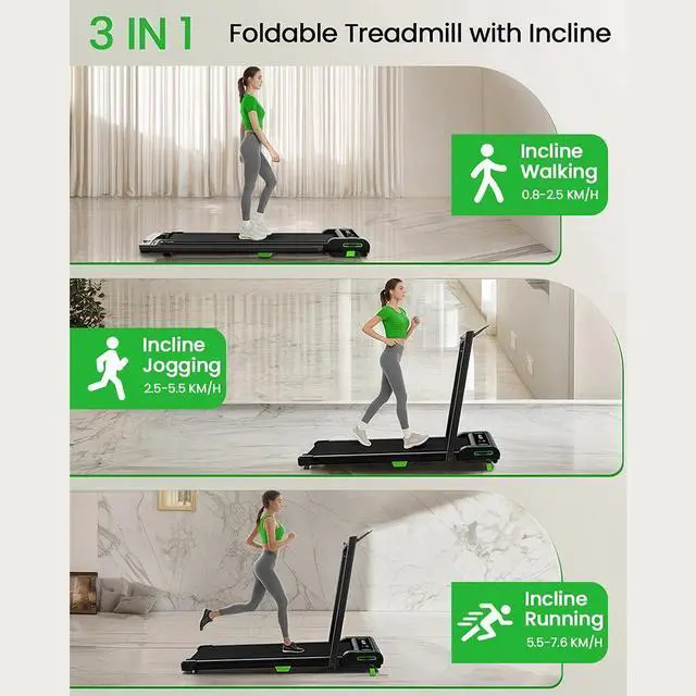 Alt view image 6 of 7 - Akluer Incline Walking Pad with Handle for Home Office, 2.5HP Under Desk Treadmill, LED Screen & Remote Control, 330lbs Max Capacity, Easy AssemblyFoldable Space Save Design480L-B