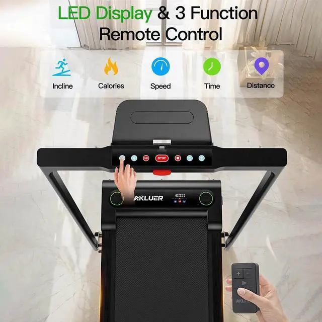 Alt view image 7 of 7 - Akluer Incline Walking Pad with Handle for Home Office, 2.5HP Under Desk Treadmill, LED Screen & Remote Control, 330lbs Max Capacity, Easy AssemblyFoldable Space Save Design480L-B