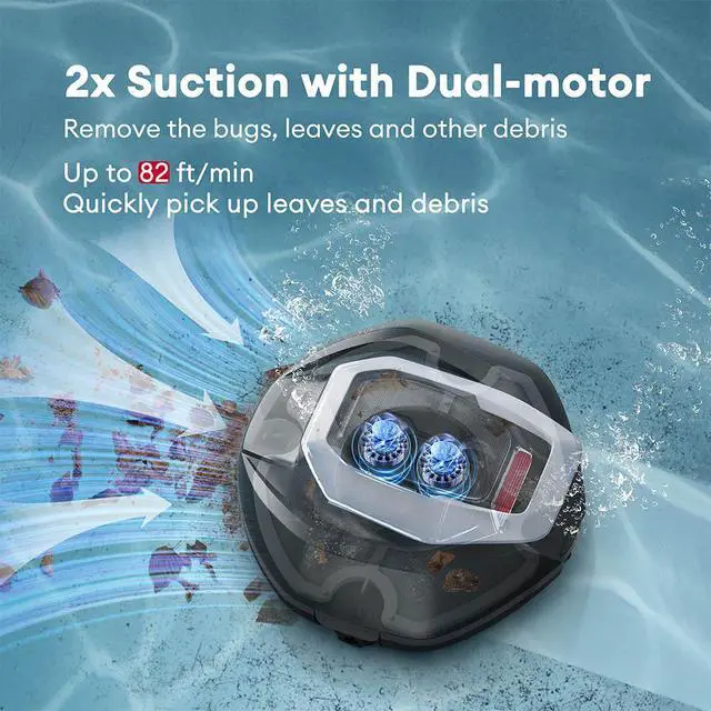 Alt view image 3 of 7 - Ultenic Pooleco 10 Cordless Robotic Pool Cleaner Dual HyperPower 2 Motors 30GPM Suction5200mAh Battery 90min Runtime, 2.5H Fast Charge Covers Up To 850 Sq.Ft Pool for Above Ground & Inground Pools