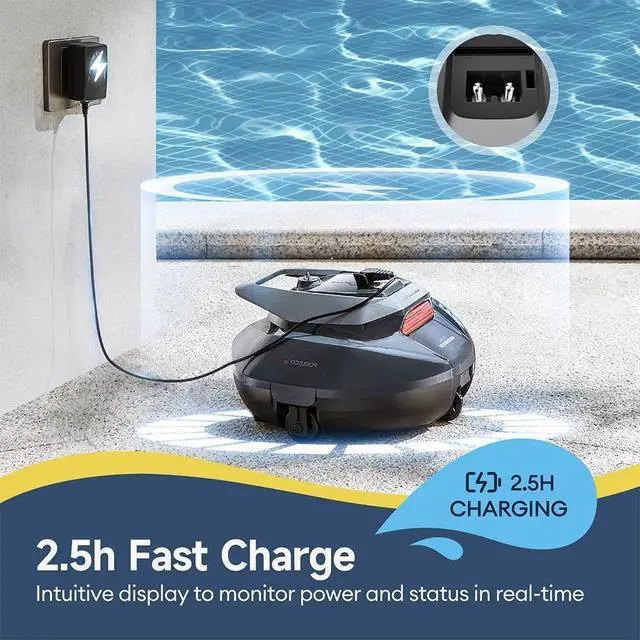 Alt view image 4 of 7 - Ultenic Pooleco 10 Cordless Robotic Pool Cleaner Dual HyperPower 2 Motors 30GPM Suction5200mAh Battery 90min Runtime, 2.5H Fast Charge Covers Up To 850 Sq.Ft Pool for Above Ground & Inground Pools