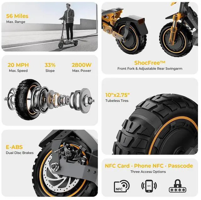 Alt view image 4 of 7 - Ausom K20 Pro Dual Motor 2800W Fast Electric Scooter, 48V 18Ah Foldable off-Road E-Scooter with LCD Display, 22/28/36 mph Speed, 56 Miles Long Range, Max 287 lbs, Commuter Electric Scooter with NFC