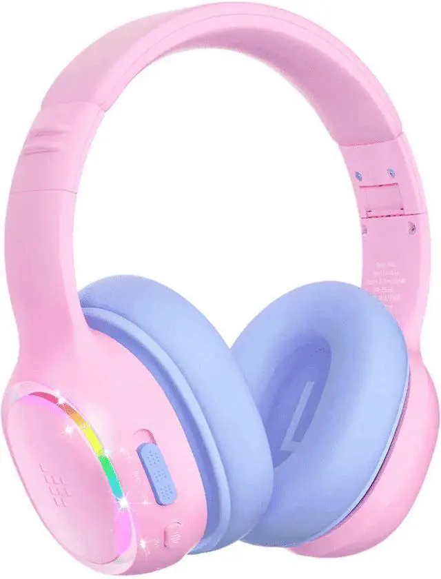 Main image of Tronsmart Kids Bluetooth Headphones with HD Mic & LED Lights, Active Noise Cancelling, 70H Playtime, Lightweight Foldable Wired/Wireless Over-Ear Headphones for PC/Tablet/Smartphone-Pink