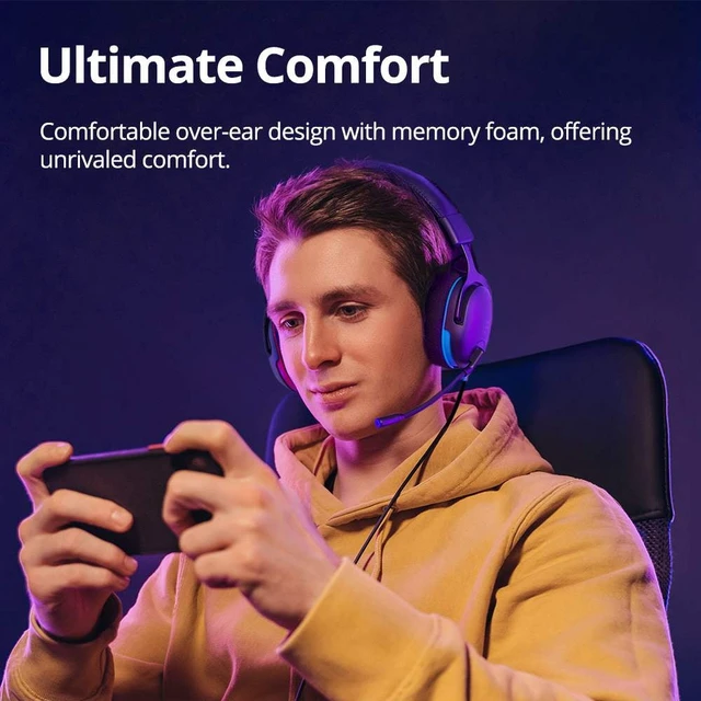 Alt view image 4 of 7 - Tronsmart Sounfii G10 Wired Gaming Headset with Flip Mic Volume Wheel, 40mm Drivers, Durable Aluminum Frame, 3.5mm Jack /1.2m Audio, Lightspeed Headphones for PC, Mac, PlayStation, Xbox, Switch-Blue