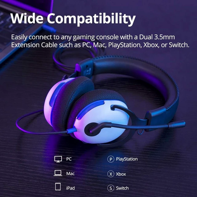 Alt view image 7 of 7 - Tronsmart Sounfii G10 Wired Gaming Headset with Flip Mic Volume Wheel, 40mm Drivers, Durable Aluminum Frame, 3.5mm Jack /1.2m Audio, Lightspeed Headphones for PC, Mac, PlayStation, Xbox, Switch-White