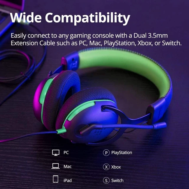 Alt view image 2 of 7 - Tronsmart Sounfii G10 Wired Gaming Headset with Flip Mic Volume Wheel, 40mm Drivers, Durable Aluminum Frame, 3.5mm Jack /1.2m Audio, Lightspeed Headphones for PC, Mac, PlayStation, Xbox, Switch-Green