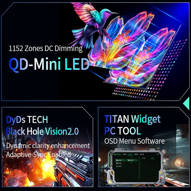 Alt view image 4 of 7 - TITAN ARMY P245MS PRO 24.5" QHD 2560×1440 Fast IPS MiniLED Gaming Monitor, Flat 16:9,360Hz OC Up to 420Hz,1152 Zones Local Dimming,High Refresh Computer Monitor HDR 1000 1ms GTG 99% RGB Adaptive Sync