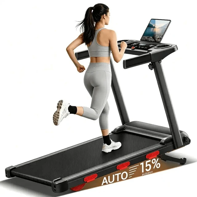 Main image of ROBORE SF60 15% Auto Incline Treadmill for Home Office, One-Knob Folding Design, 7.2MPH 3.0HP Quiet Motor, LED Display, 300 LBS - Black