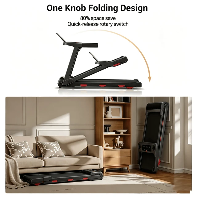 Alt view image 5 of 5 - ROBORE SF60 15% Auto Incline Treadmill for Home Office, One-Knob Folding Design, 7.2MPH 3.0HP Quiet Motor, LED Display, 300 LBS - Black