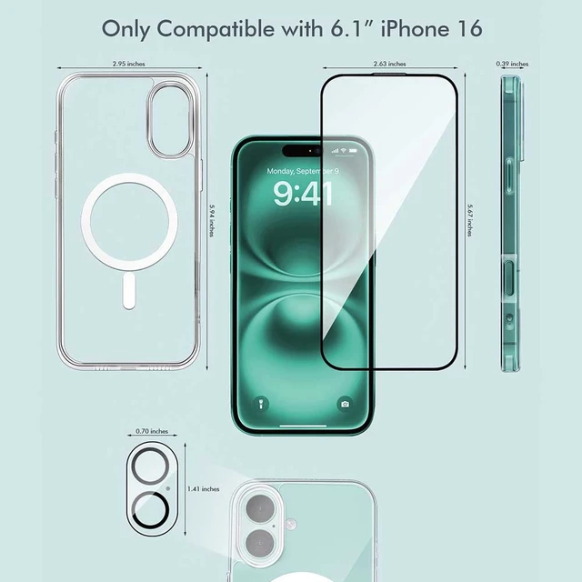 Alt view image 5 of 7 - 3INUS S61 2-in-1 Hardness Screen Protector for iPhone 16 6.1" Magnetic Case and 9H , Compatible with Magsafe, Shockproof - Crystal Clear Not Yellowing