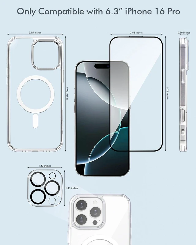 Alt view image 5 of 7 - 3INUS S62 Hardness Screen Protector 2-in-1 for iPhone 16 Pro 6.3" Magnetic Case and 9H , Ultimate ProtectionCompatible with Magsafe, Shockproof - Crystal Clear Not Yellowing