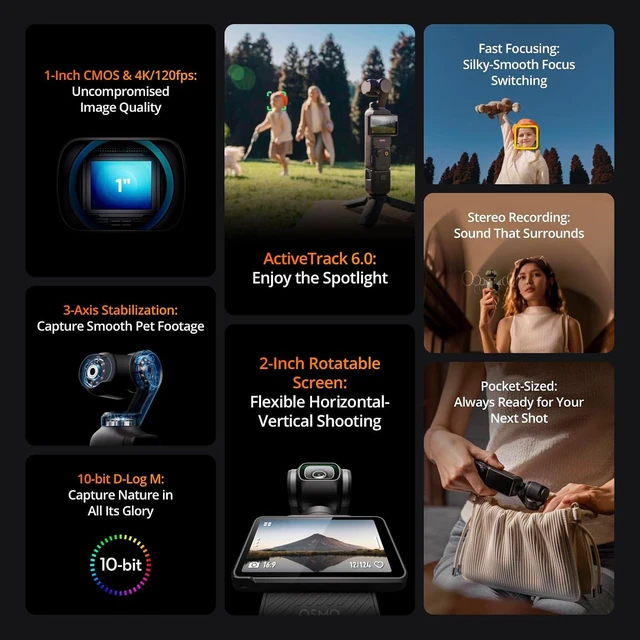 Alt view image 5 of 7 - DJI Osmo Pocket 3 Handheld 3-Axis Gimbal Stabilizer Camera, 1-Inch CMOS Sensor, 4K/120fps Video, 2-Inch Rotatable Touchscreen