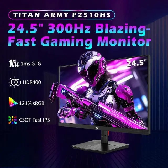 Alt view image 2 of 7 - TITAN ARMY 24.5 Inch 300Hz Full HD IPS Gaming monitors with Vibrant Colors,Gaming Screen with Adaptive-Sync 1ms HDR400,Gaming Computer Monitor with VESA Mountable,Low Blue Light-P2510HS