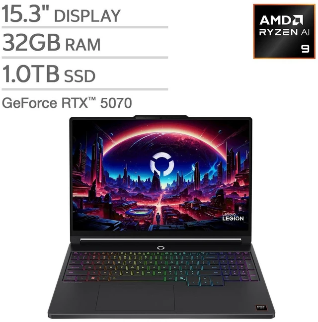 Main image of Lenovo Legion 5 15.3" Gaming Laptop - Ryzen AI 9 465 - GeForce RTX 5070 - WQXGA (2560 x 1600) - 32GB RAM - 1TB SSD - Windows 11 Home