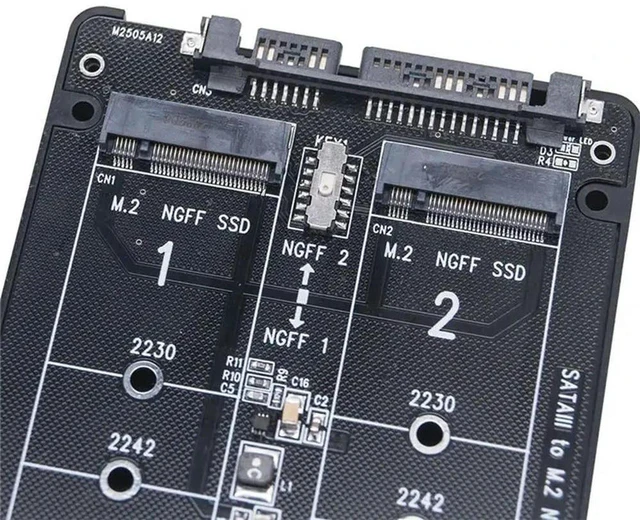 Alt view image 3 of 3 - AJMRTC Dual M.2 to SATA3.0 Adapter, 2 Port NGFF M.2 B Key to SATA 3.0 6Gbps Converter Card, M.2 SATA Protocol SSD Expansion Board, Supports Two M.2 B Key SATA SSDs