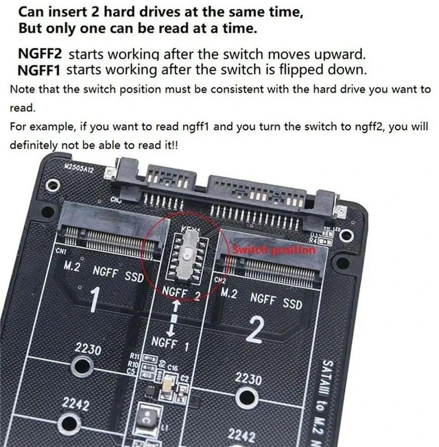 Main image of AJMRTC Dual M.2 to SATA3.0 Adapter, 2 Port NGFF M.2 B Key to SATA 3.0 6Gbps Converter Card, M.2 SATA Protocol SSD Expansion Board, Supports Two M.2 B Key SATA SSDs