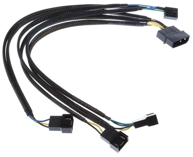 Alt view image 2 of 3 - AJMRTC Black Net Sleeved IDE Molex to 4-Pins PWM Fan Splitter Hub Power Cable, Molex to PWM CPU Case Cooling Fan Power Adapter Cord, Chassis Fan Extension Converter Cable
