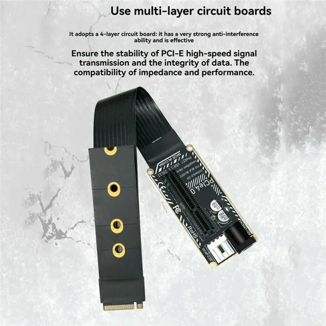 Alt view image 2 of 3 - AJMRTC M.2 M-Key NVMe PCIe 4.0 X4 Extension Cable PH427A, PCI-E 4.0 X4 to M.2 M-Key Adapter Cord, External Graphics Card eGPU Riser Cable, Supports NVMe M.2 SSD and Low-Power PCIe Devices