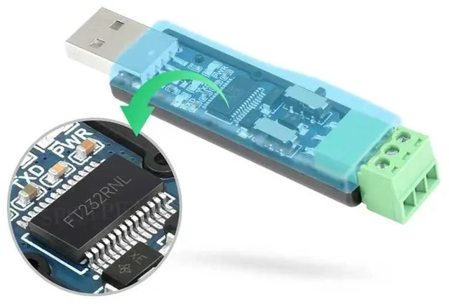Alt view image 3 of 3 - AJMRTC Industrial USB to RS232/RS485 Serial UART Converter, FT232RNL Chip Multi-Function Serial Adapter, Compact USB to RS232 RS485 Transceiver for PLC, Sensor and Industrial Data Communication