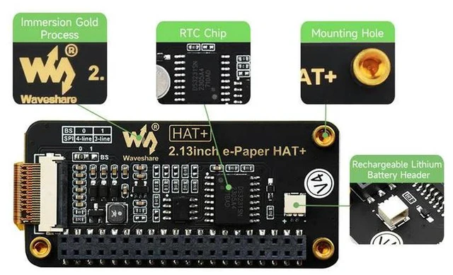 Alt view image 4 of 6 - AJMRTC 2.13inch E-Paper HAT+, Black & White SPI E-Ink Display Module, 250×122 Resolution, Low Power E-Paper Screen for Raspberry Pi and Jetson Nano, Embedded Electronic Paper for IoT Signage & Image D