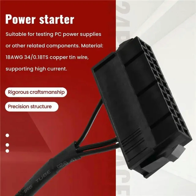 Alt view image 2 of 3 - AJMRTC ATX 24Pin Female PSU Power Starter Tester Cable, 50CM ATX Power Supply Start Jumper Cord with ON/OFF Switch, Test Cable for Desktop PC ATX Power Supply Standalone Startup and Diagnostic Repair