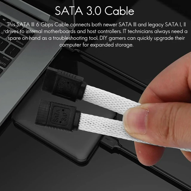 Alt view image 2 of 3 - AJMRTC 50cm SATA 3.0 7-Pin Data Cable, 6Gbps Nylon Sleeved Premium SATA Cord for SSD HDD Internal Hard Drive Storage Connection