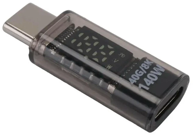 Alt view image 3 of 3 - AJMRTC 140W USB-C Power Meter Tester with LED Wattage Display, 40Gbps & 8K Video Support, PD3.1 Type-C Extension Adapter for Voltage Current and Power Measurement