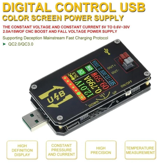 Alt view image 2 of 3 - AJMRTC CC CV Adjustable Digital USB DC-DC Step-Down Power Module, 0.6V-30V 2A 15W, 5V 9V 12V 24V Output, Desktop Variable Voltage Regulator Bench Power Supply for Electronic DIY Testing
