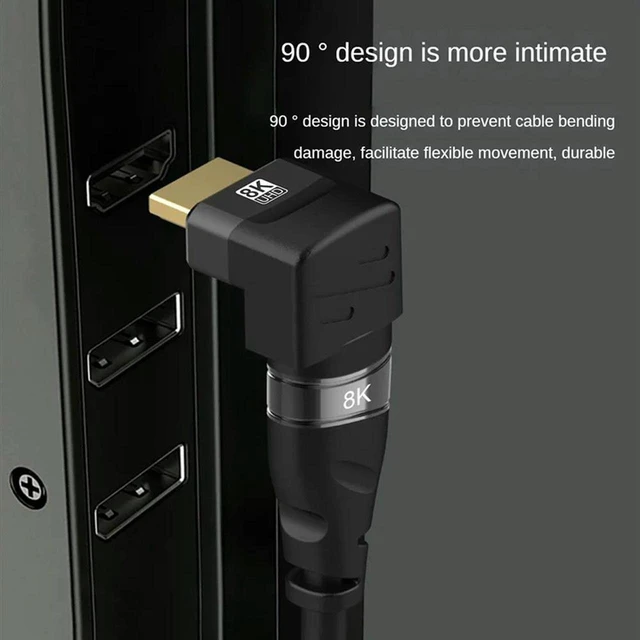 Main image of AJMRTC NNR-8K Compatible 90 Degree Right Angle Adapter, Male to Female Elbow HD Extension Connector, 8K High Speed Right-Angle HD Cable Adapter for TV, Monitor, Graphics Card and Media Devices