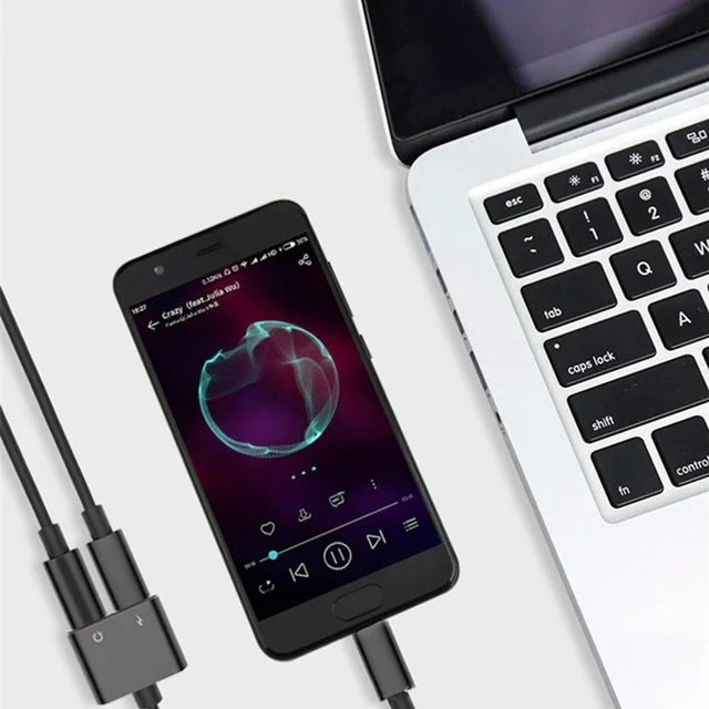 Alt view image 3 of 3 - AJMRTC Premium-Select Black 2 in 1 Type-C to 3.5mm Headphone Jack Adapter, USB-C to 3.5mm Audio Connector with Charging Port, Dual Function Type C Audio Charger Splitter for Smartphones and Tablets